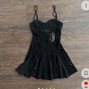 Meshki black lace mini dress